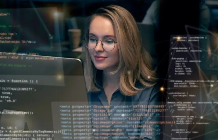 girl doing coding in laptop