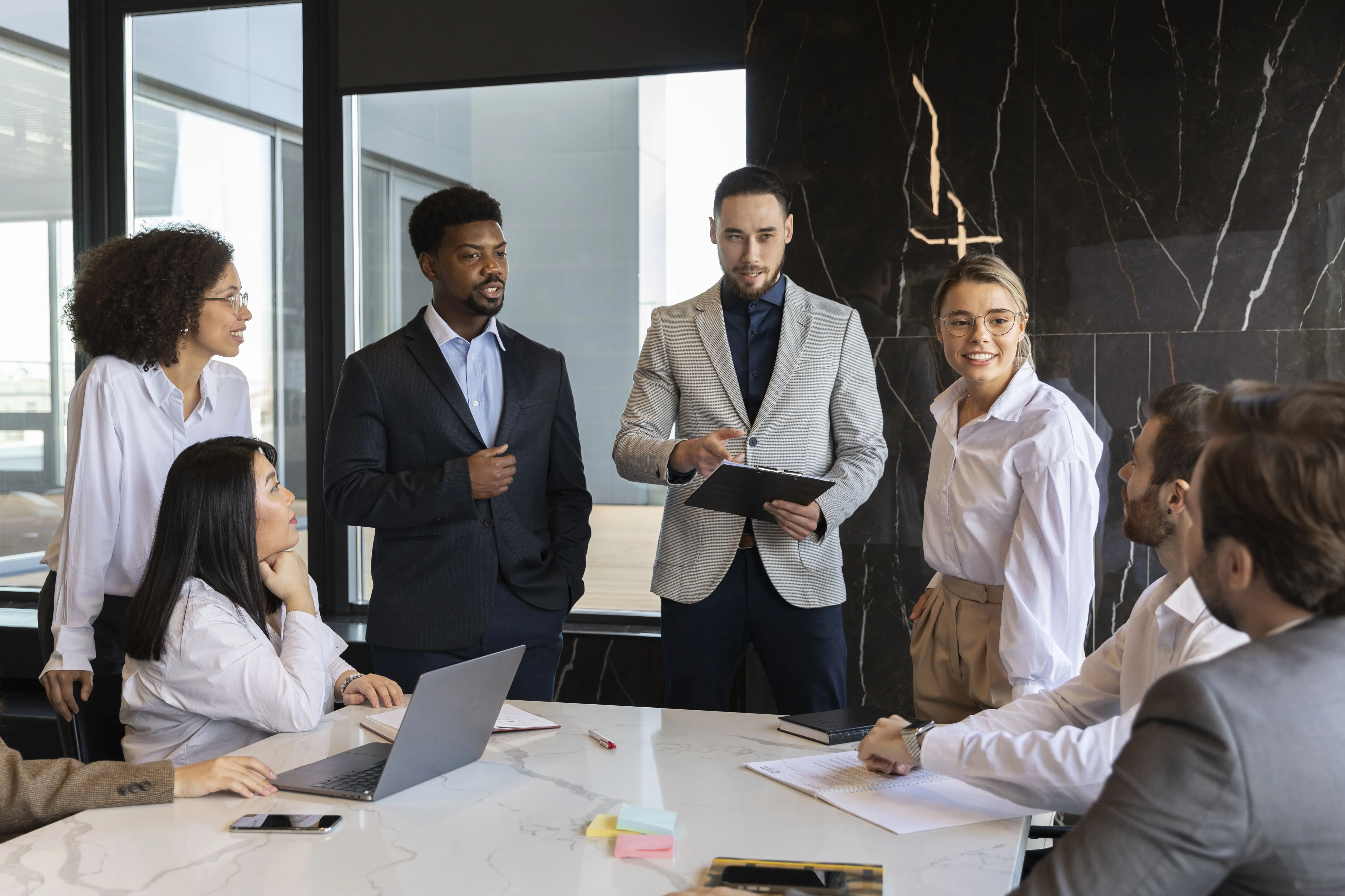 meeting with employees in office